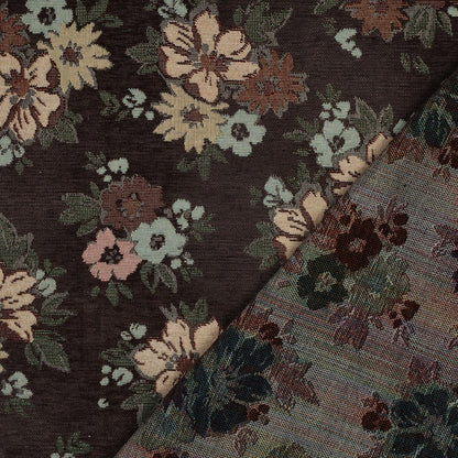 Tapestry Flowers with Gold Accents on a Brown Background