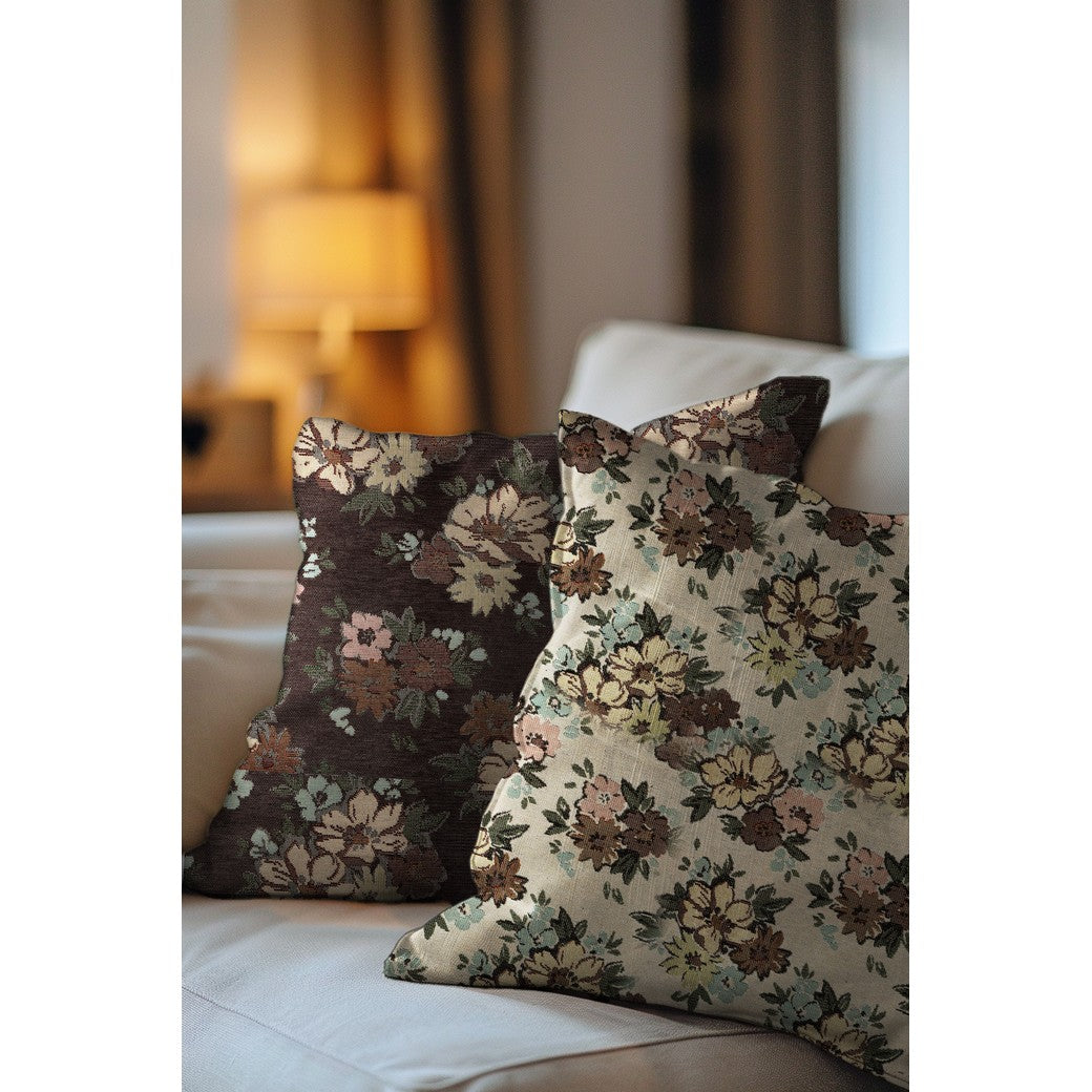 Tapestry Flowers with Gold Accents on a Brown Background