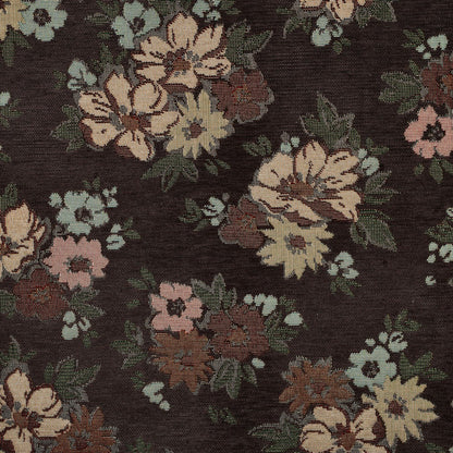 Tapestry Flowers with Gold Accents on a Brown Background