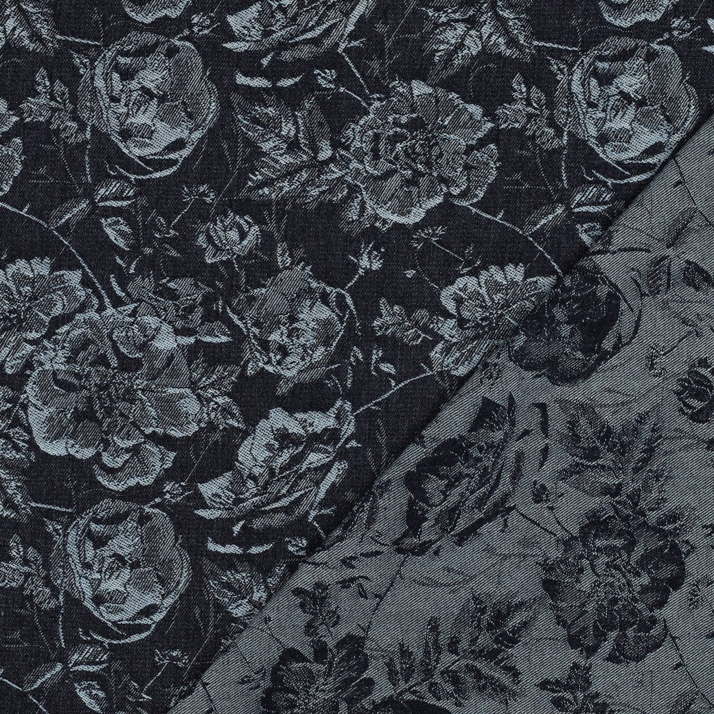 Tissu jacquard en denim à motif floral 350 g/m²