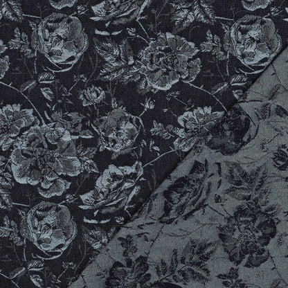Tissu jacquard en denim à motif floral 350 g/m²