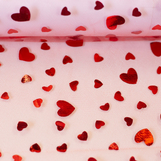 Soft Tulle with Red Hearts