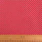 100% Kokvilnas audums - baltas pumpiņas uz sarkana fona (3 mm) 115 g/m²