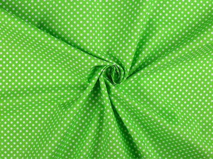 100% Cotton fabric - white dots on a green background (4 mm) 130 g/m²
