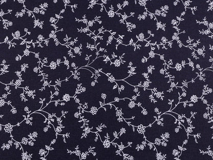 alt
Image of 100% cotton fabric - white blooming vines on dark blue 125 g/m² – available at Šarlotes audumi