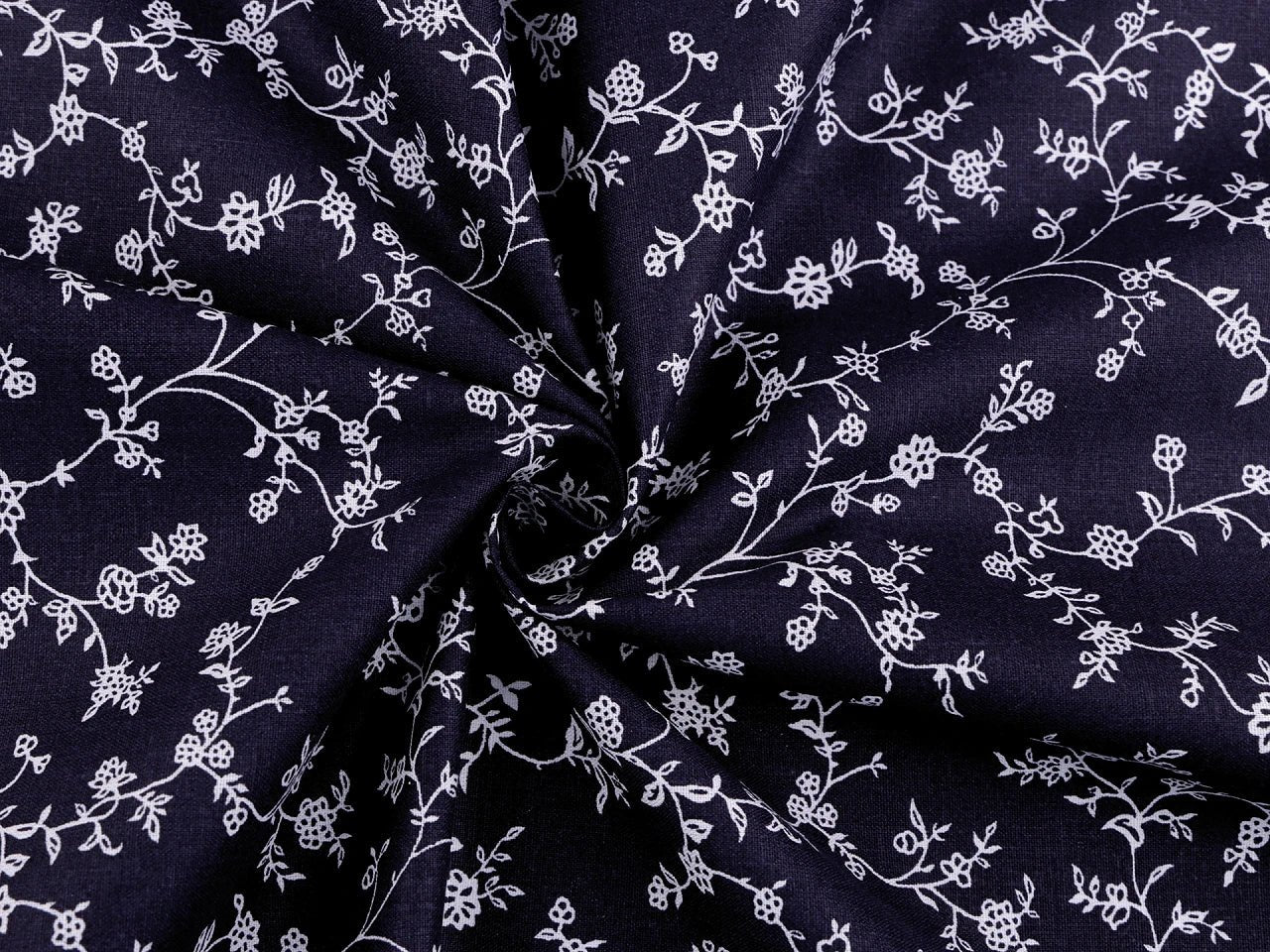 alt
Image with 100% cotton fabric - white floral vines on dark blue 125 g/m² – available at Šarlotes fabrics