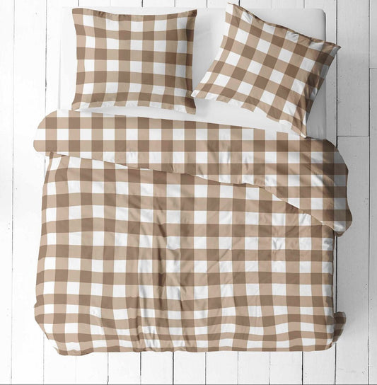 Image of 100% cotton fabric in beige checks – available online at Šarlotes audumi