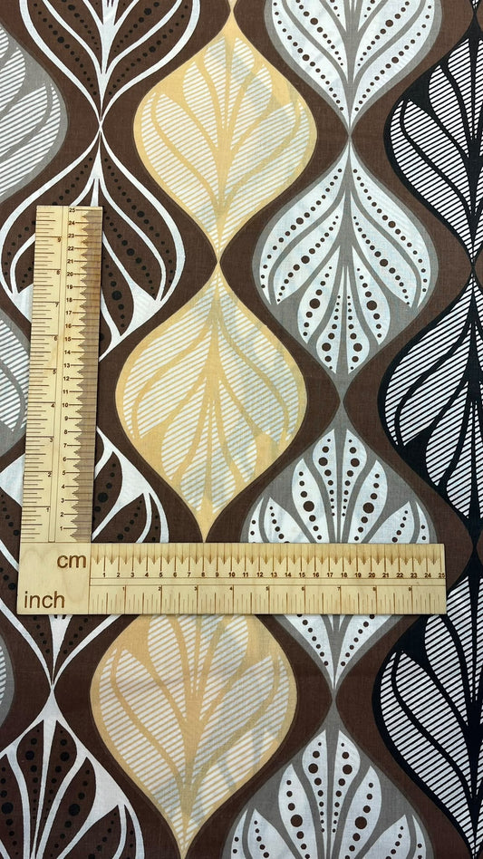 Image of 100% cotton fabric - beige-grey leaf motif - available online at Šarlotes audumi