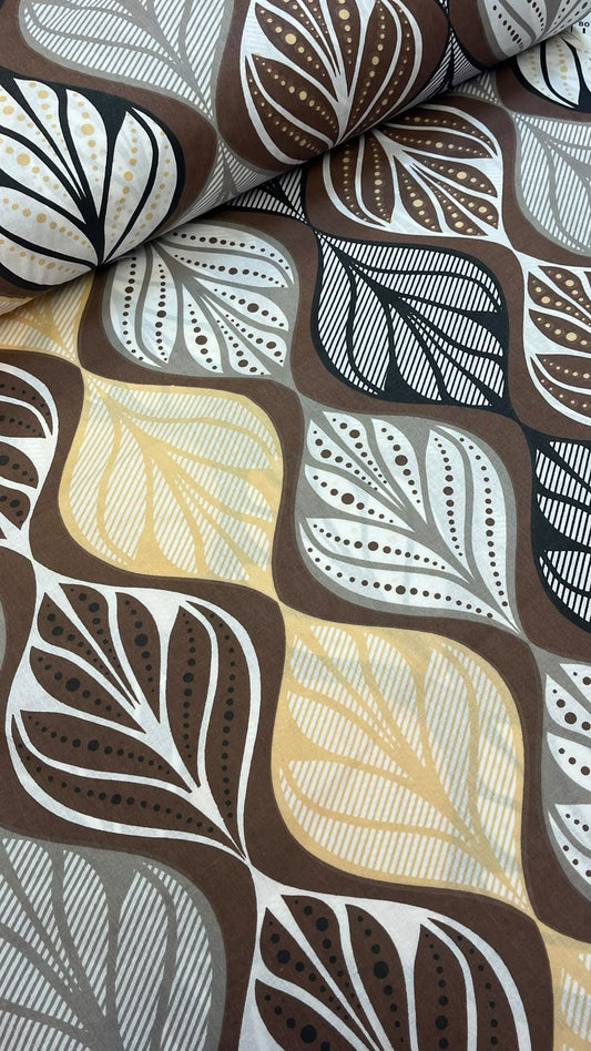 Image of 100% cotton fabric - beige-grey leaf motif - available online at Šarlotes audumi