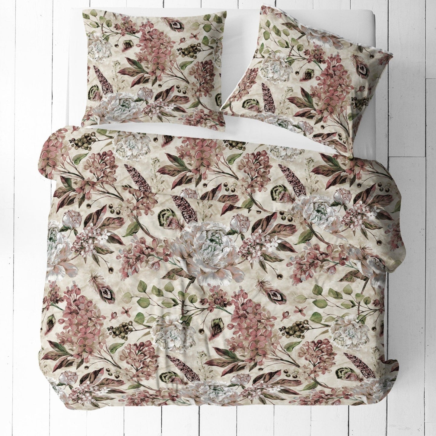 100% Cotton fabric - beige floral motif 125 g/m²