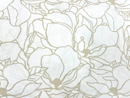 100% Cotton fabric - beige floral pattern on a white background 130 g/m²
