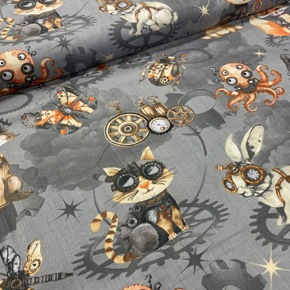 100% Cotton fabric - scientist cats 125 g/m²