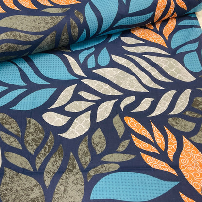 100% tissu en coton - motif de feuilles colorées 125 g/m