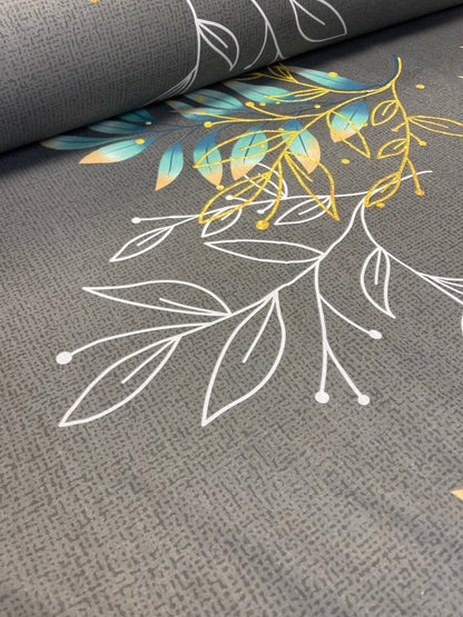 100% Cotton fabric - leaves on a gray background 220cm 146 g/m²