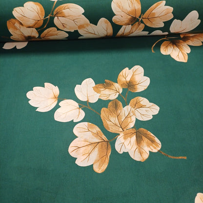 100% Cotton fabric - leaves on an emerald green background 220cm 146 g/m²