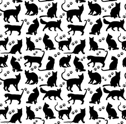 100% Cotton fabric - black cats on a white background 125 g/m²