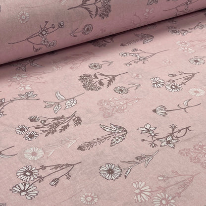 Tissu 100 % coton – prairie d’achillées sur fond rose pâle 220cm 146 g/m²
