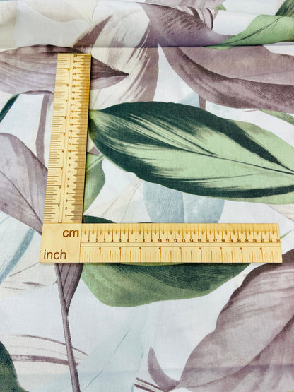 100% Cotton fabric - grey and green leaves 125 g/m²