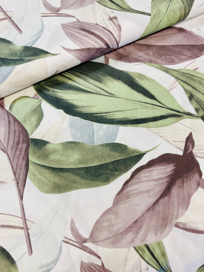 100% Cotton fabric - grey and green leaves 125 g/m²