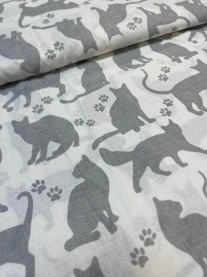 100% Cotton fabric - gray cats 125 g/m²