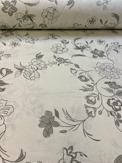Image with 100% cotton fabric - gray flowers on a grayish background 220cm 146 g/m² – available at Charlotte's fabrics