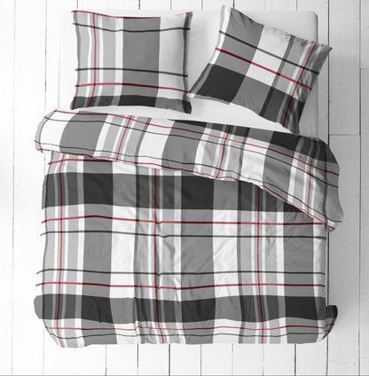 100% Cotton fabric - grey with red plaid 125 g/m
