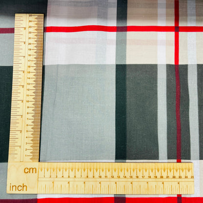 100% Cotton fabric - grey with red plaid 125 g/m