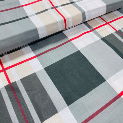 100% Cotton fabric - gray with red plaid 125 g/m