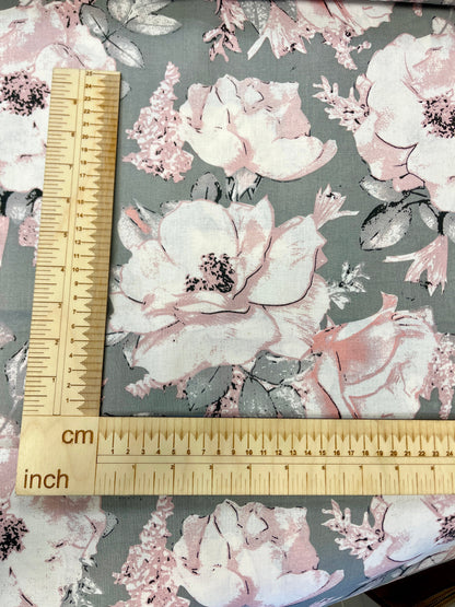 100% Cotton fabric - peonies on a gray background 125 g/m²