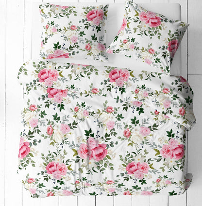 Image of 100% cotton fabric with pink roses – available online at Šarlotes audumi