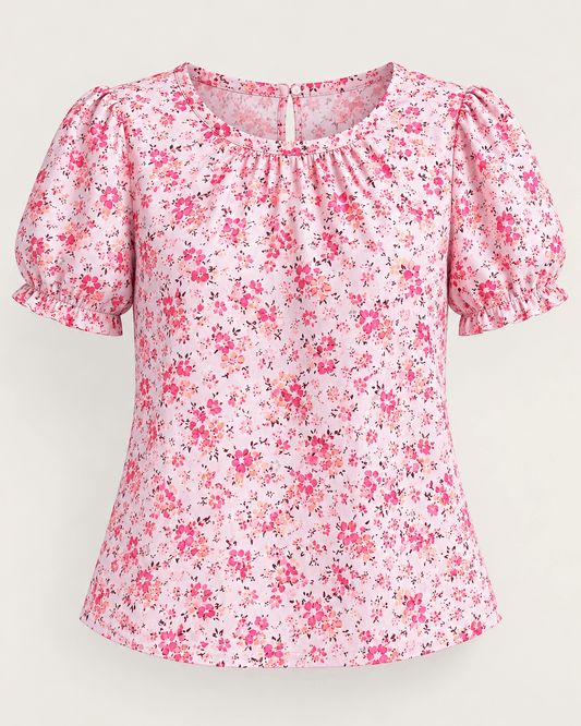 Image of 100% cotton fabric - pink delicate flowers - available online at Šarlotes audumi