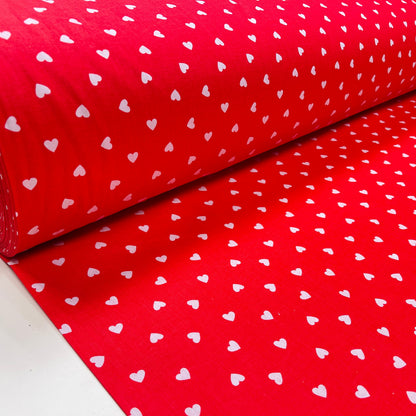 100% Cotton fabric - hearts on a red background 125 g/m