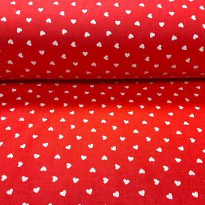 100% Cotton fabric - hearts on a red background 125 g/m