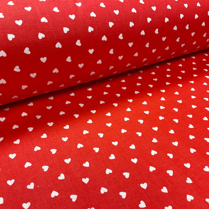 100% Cotton fabric - hearts on a red background 125 g/m