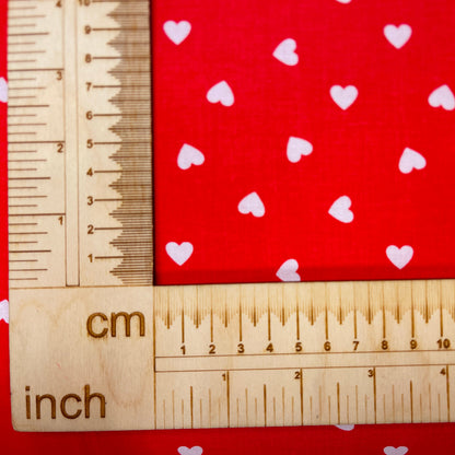 100% Cotton fabric - hearts on a red background 125 g/m