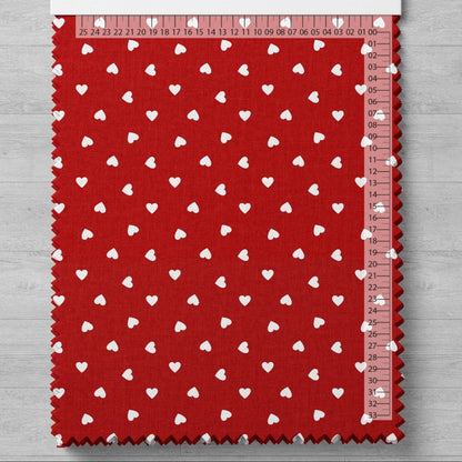 100% cotton fabric - hearts on a red background 125 g/m
