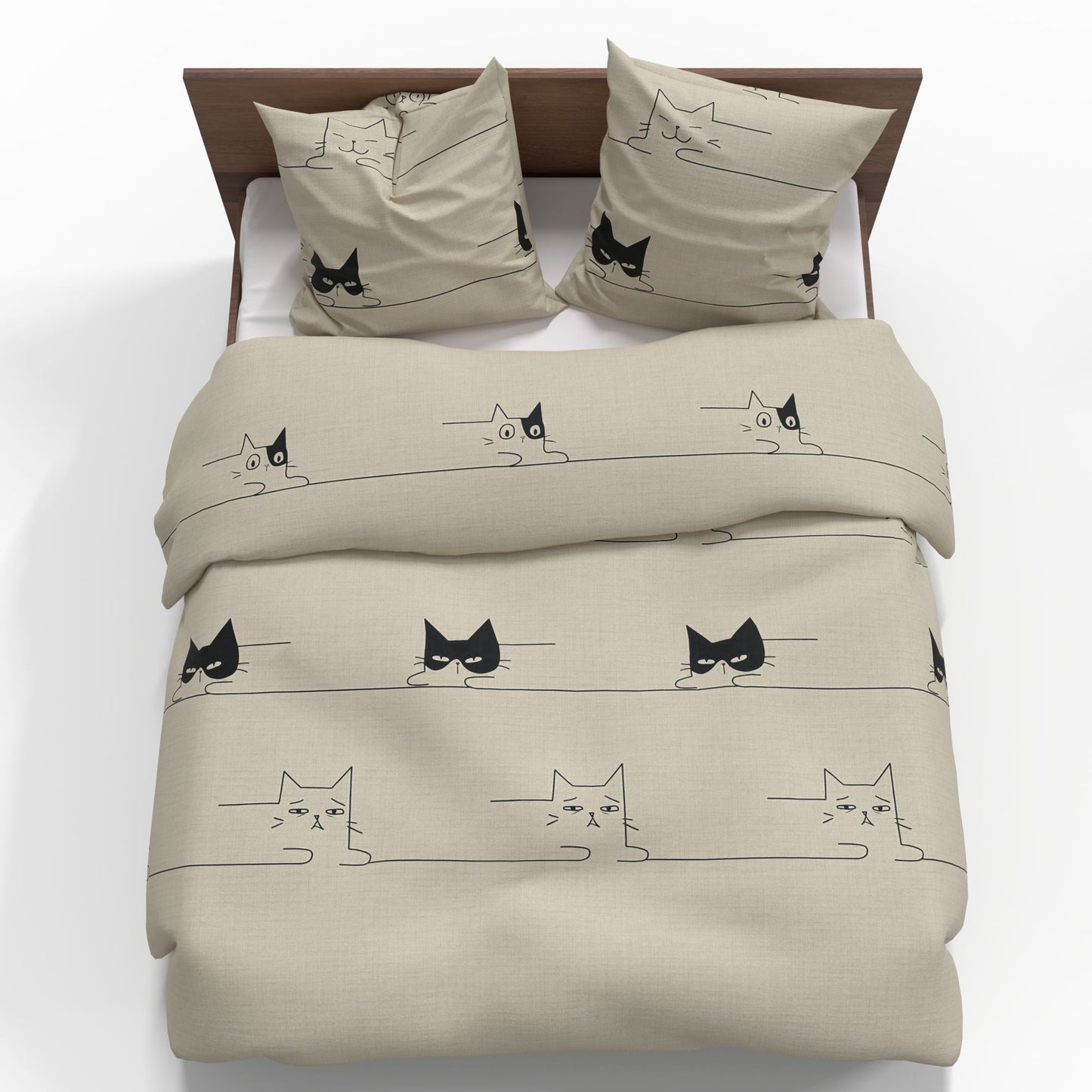 Tissu 100 % coton beige avec motifs de chats, 220 cm – disponible en ligne chez Charlotte Tissus