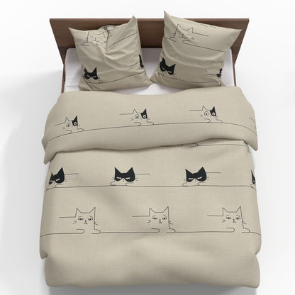 Tissu 100 % coton beige avec motifs de chats, 220 cm – disponible en ligne chez Charlotte Tissus