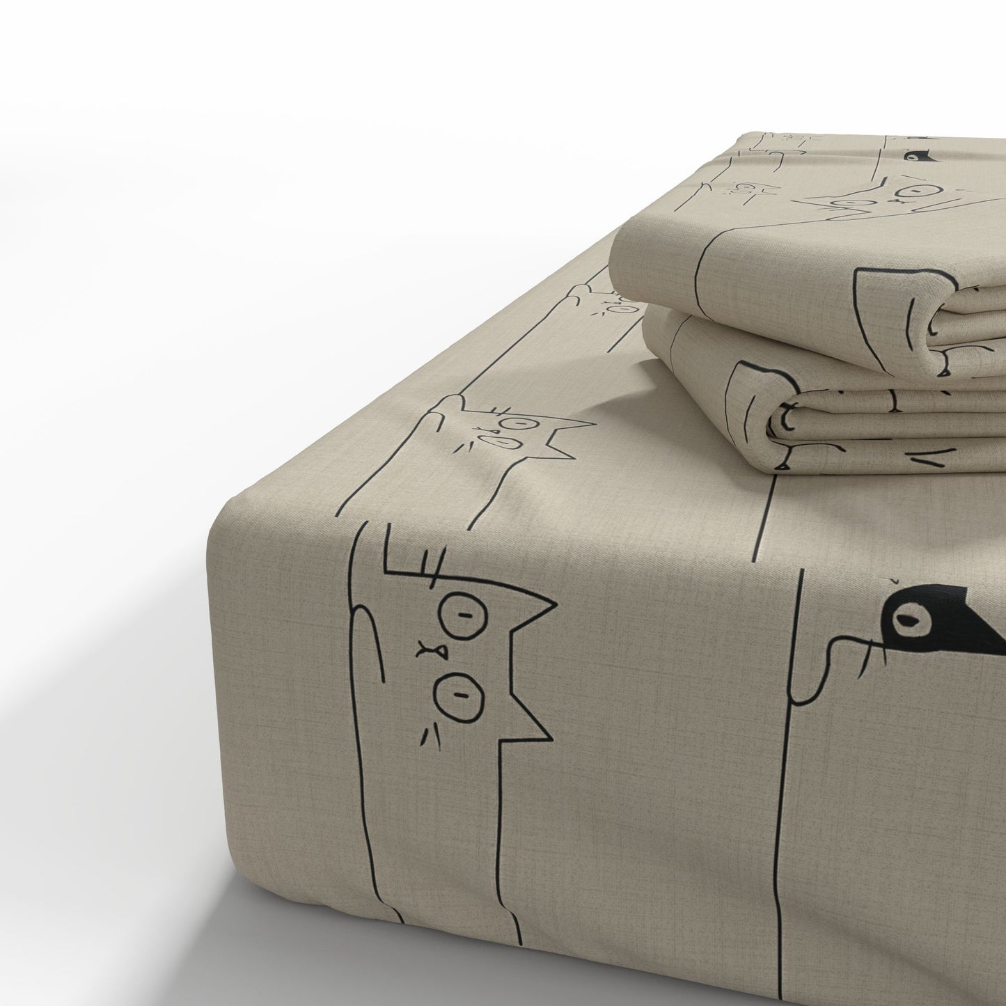 Image avec tissu 100 % coton beige à motifs de chats, 220 cm – disponible en ligne chez Šarlotes audumi