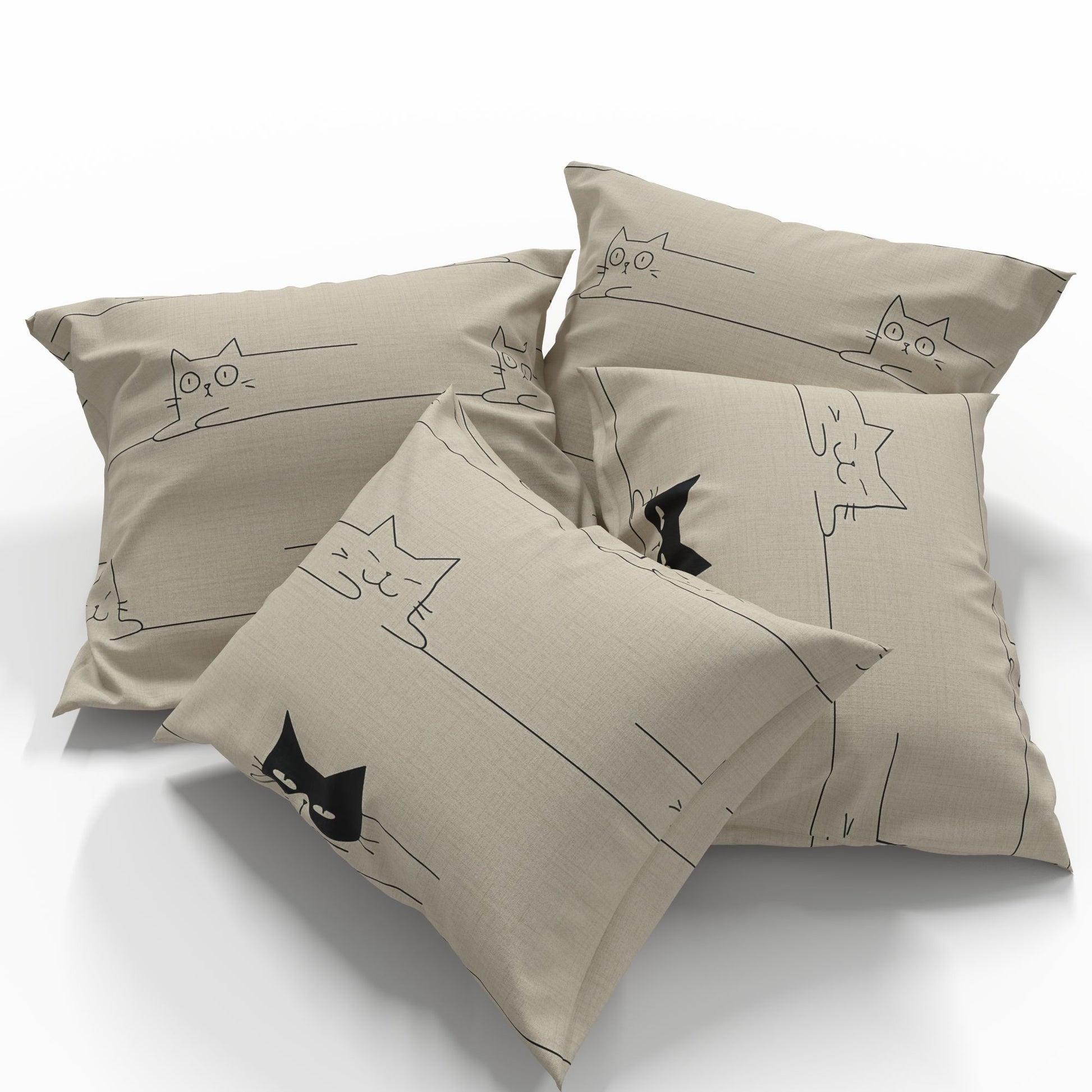 Image en tissu 100 % coton beige avec motifs de chats, 220 cm – disponible en ligne chez Les tissus de Charlotte