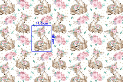 100% Cotton Fabric - Fawns in Flowers 125 g/m²