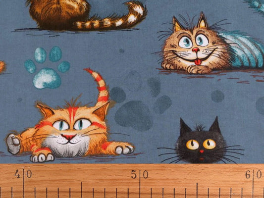 Attēls ar 100% Kokvilnas audums - trakie kaķi 125 g/m² – pieejams Šarlotes audumi