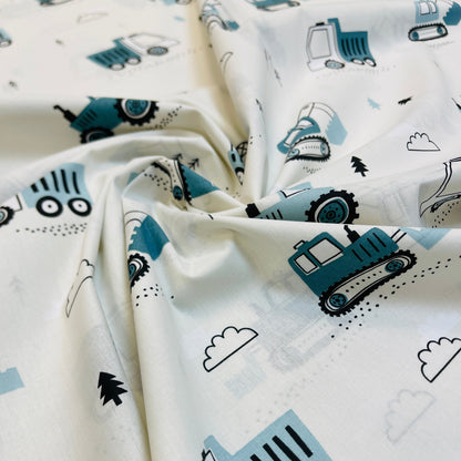 Image with 100% cotton fabric - tractors 125 g/m – available at Šarlotes audumi