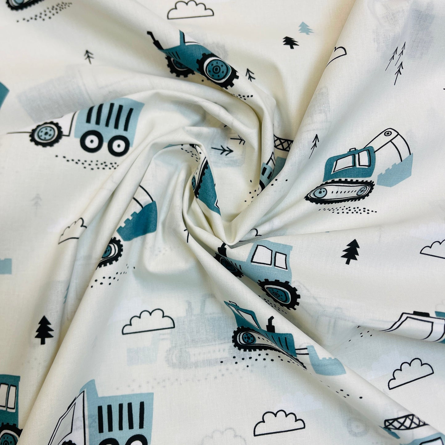 Image of 100% cotton fabric - tractors 125 g/m – available at Šarlotes audumi