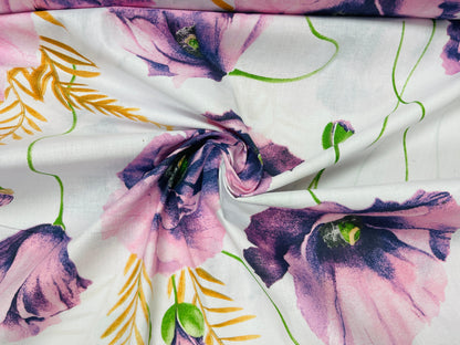 Tissu 100 % coton - coquelicots violets 125 g/m²