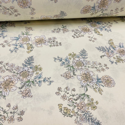 100% Cotton fabric - flowers on a cream background 220 cm 146 g/m²