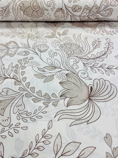 100% Cotton fabric - floral outlines 220 cm 125 g/m²
