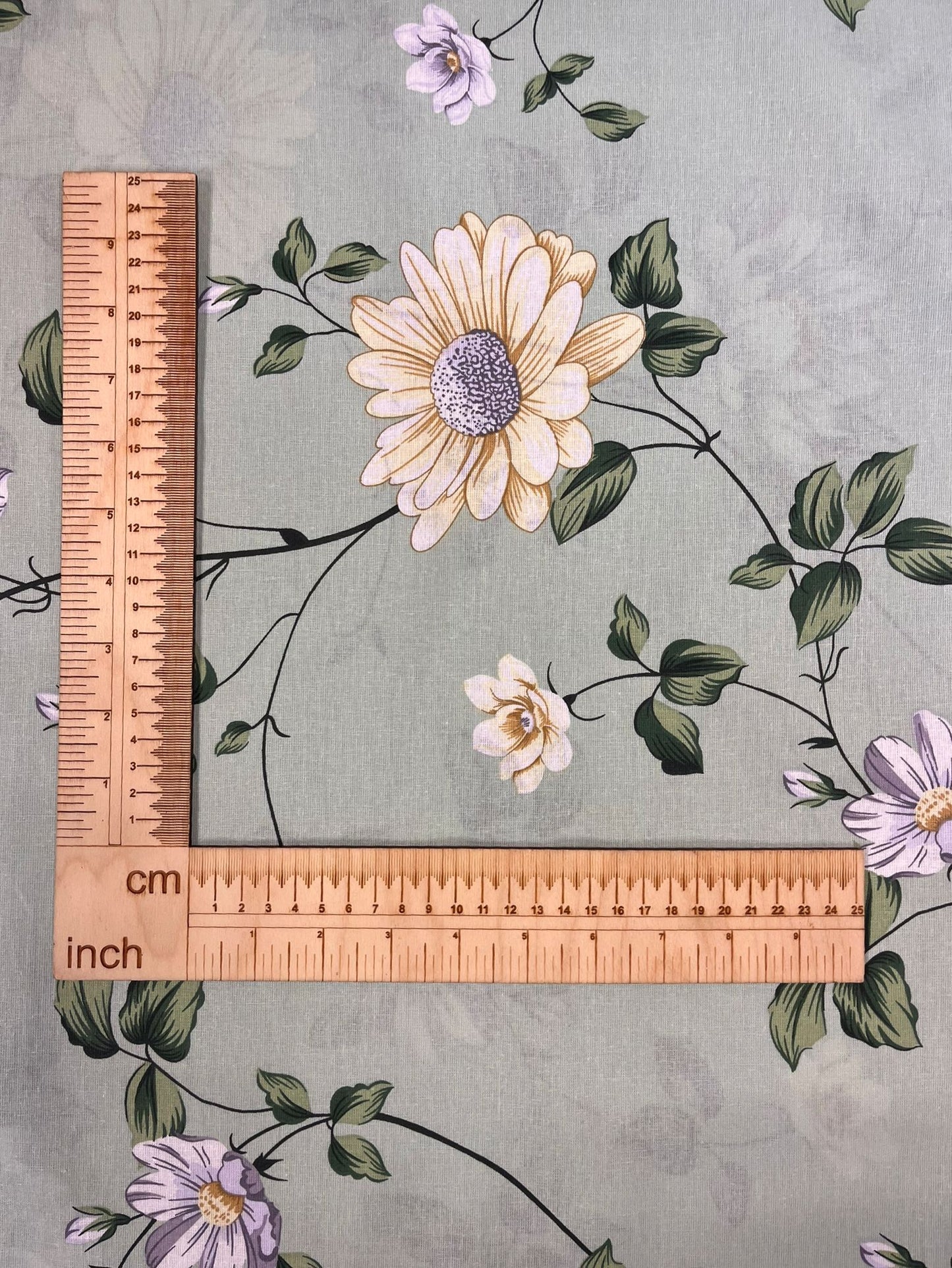 Image with 100% cotton fabric - flower meadow sage green 220cm 130 g/m² – available at Šarlotes audumi