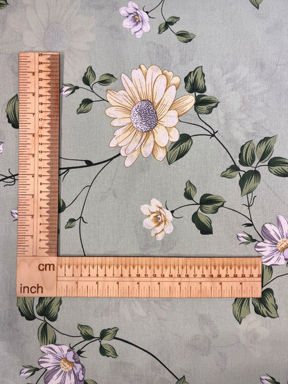 Image with 100% cotton fabric - flower meadow sage green 220cm 130 g/m² – available at Šarlotes audumi