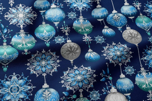 Image with 100% cotton fabric - Christmas ornaments, available online at Charlotte's Fabrics